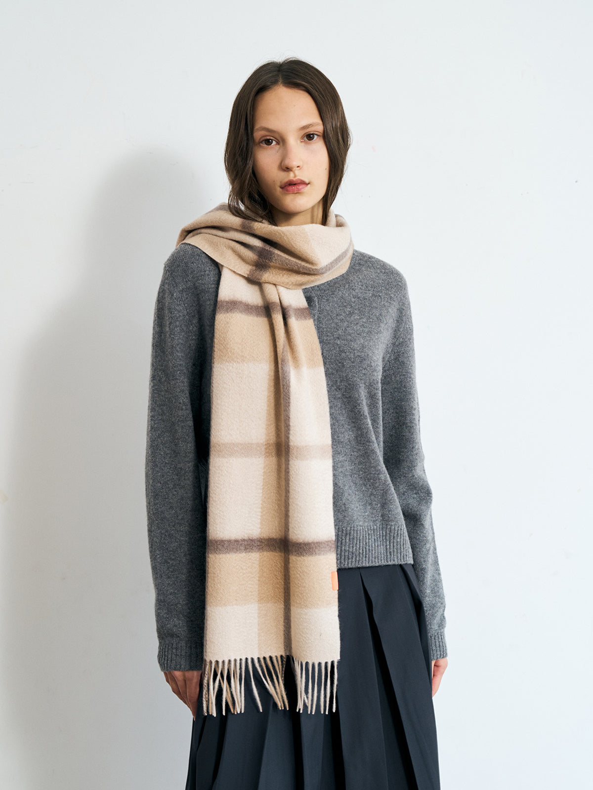 "Plaid" Cashmere Scarf - Coffee Cream