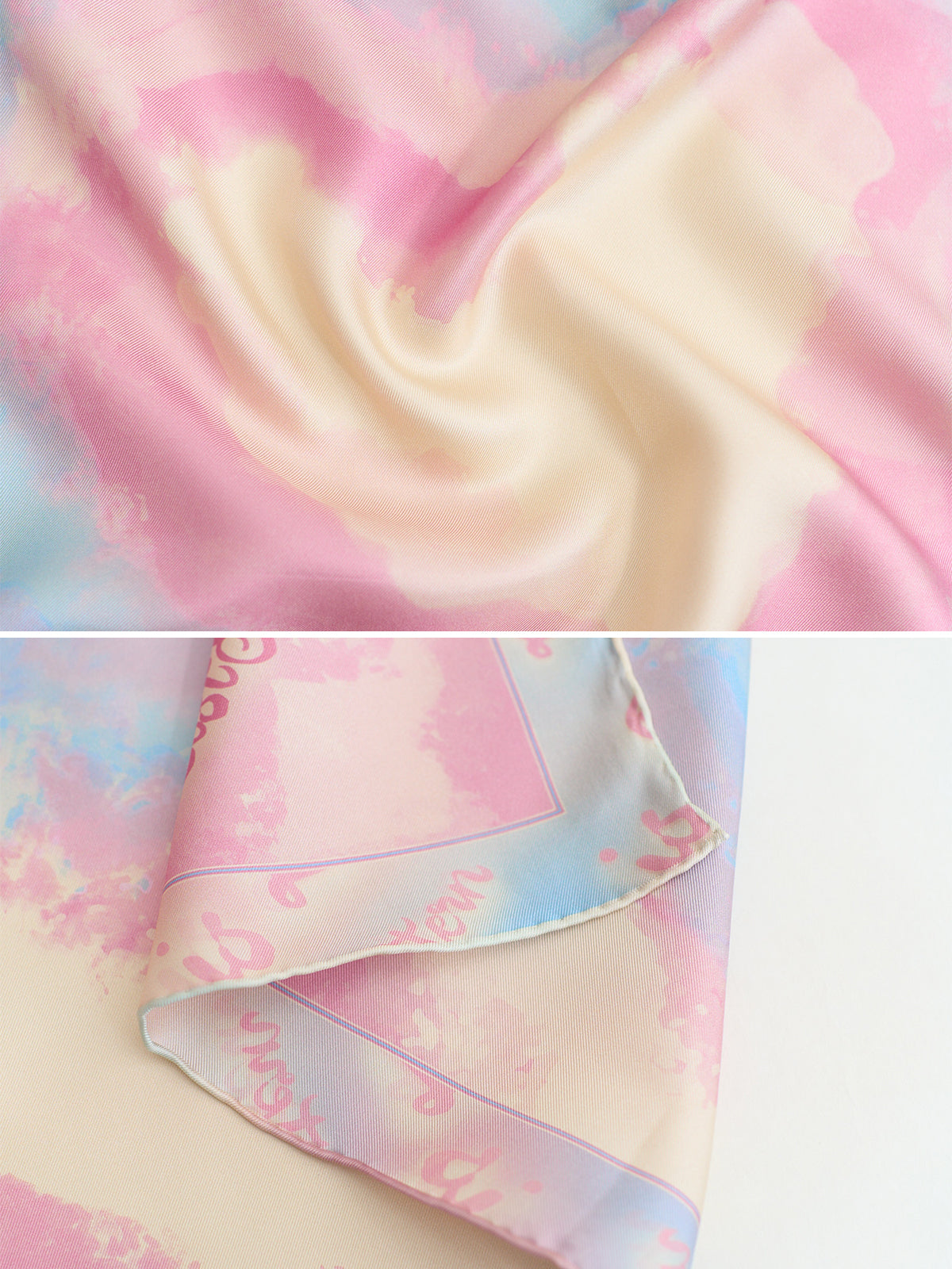 "Love is Love" Silk Bandana Scarf - Blue & Pink