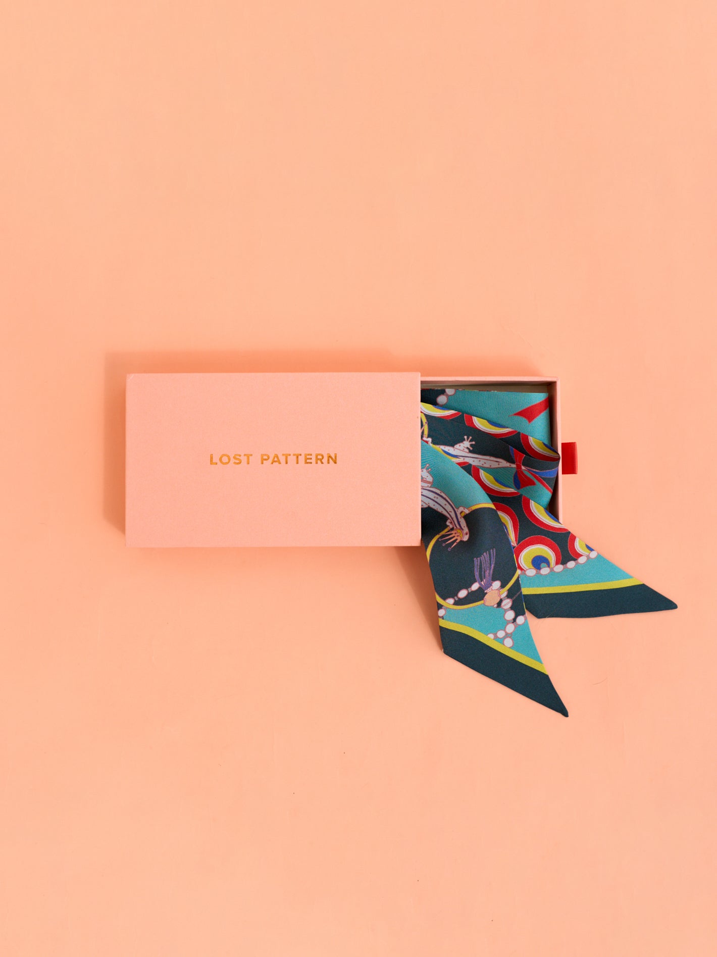"Peacock" Silk Twill Skinny Scarf