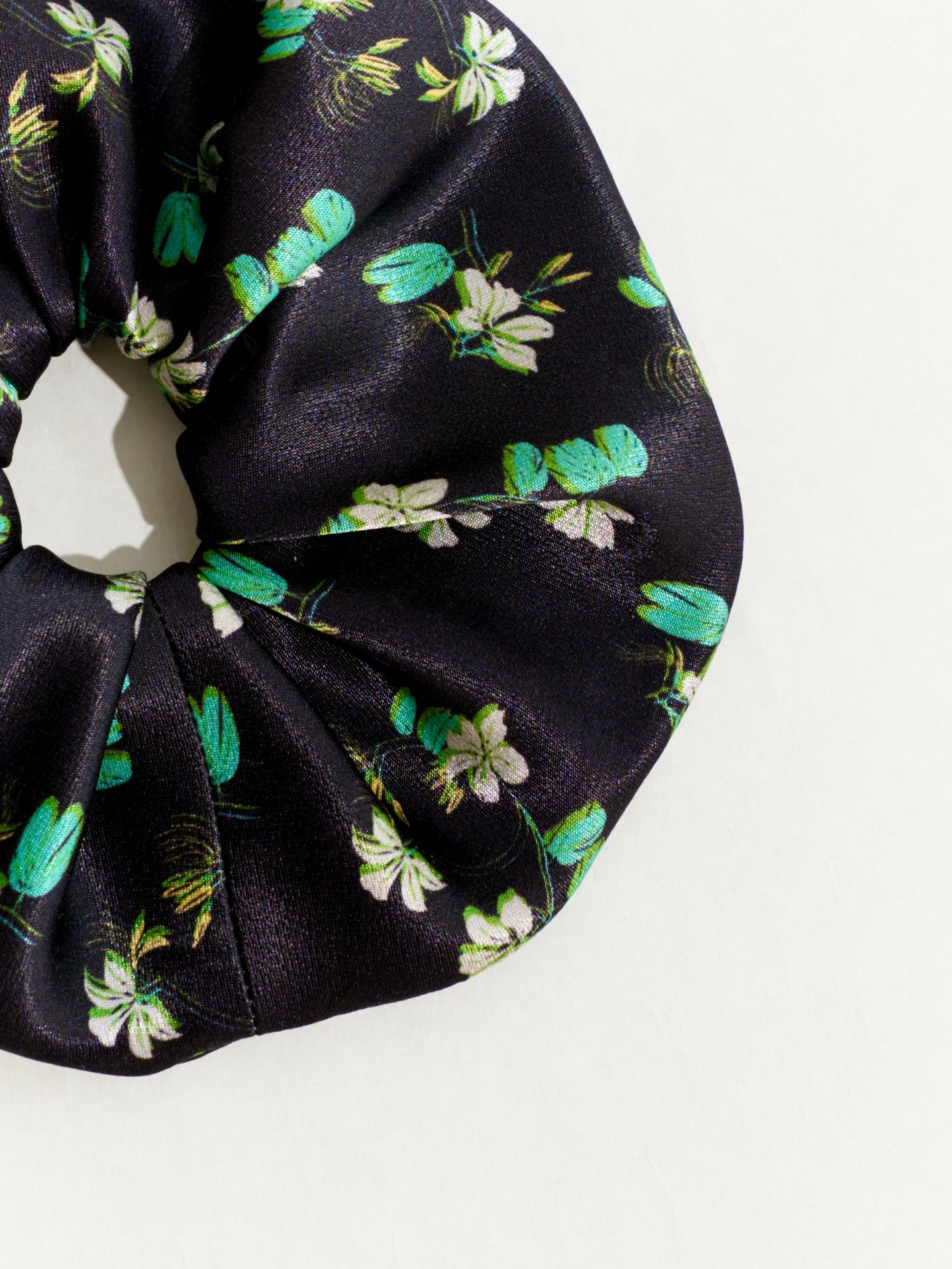 "Beach Blossom" Oversized Viscose Scrunchie Hair Tie - Black