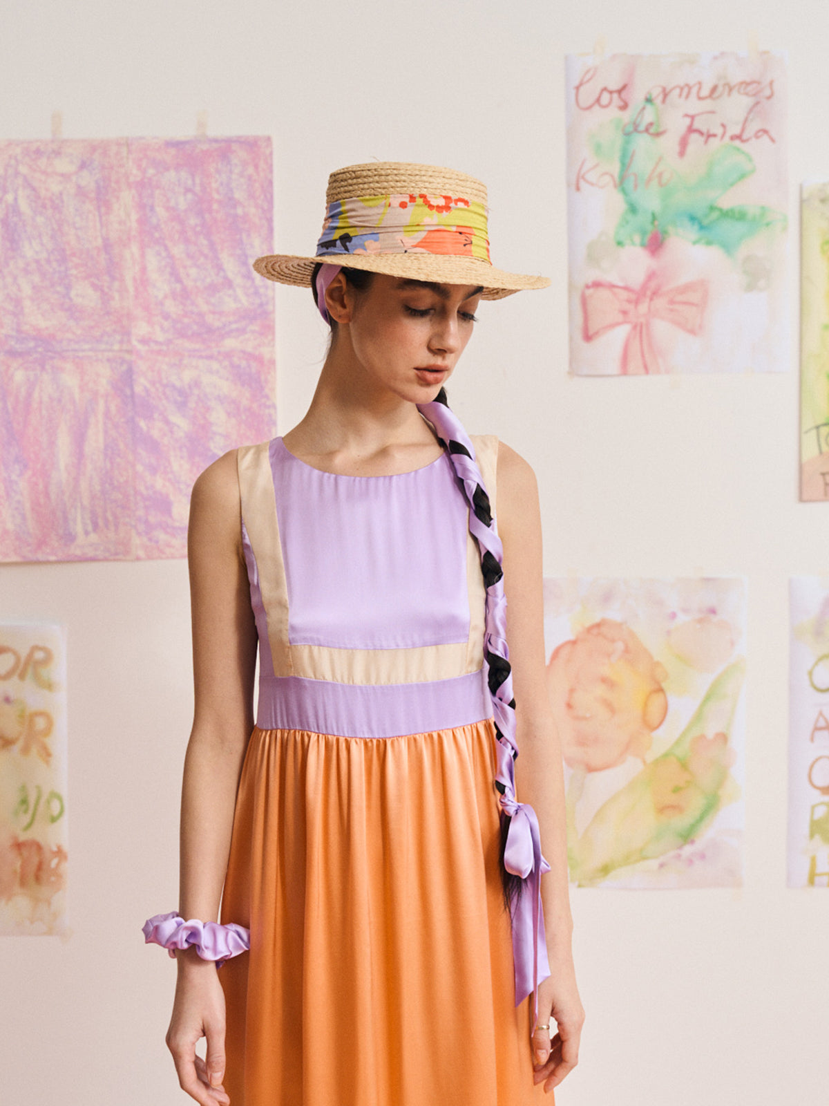 "Frida's Garden" Straw Hat with Ribbon Band - Pastel