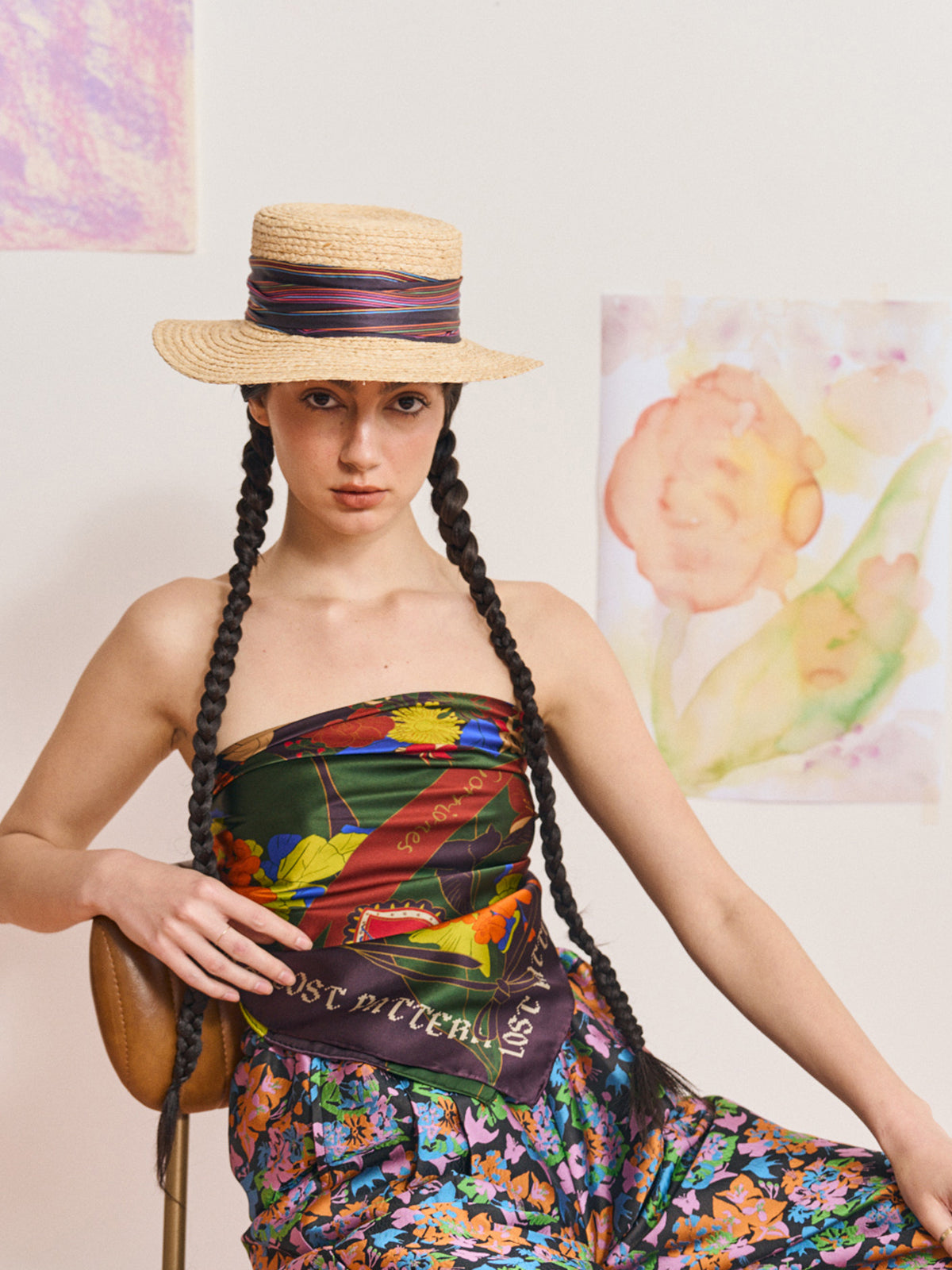 "Frida's Garden" Straw Hat with Ribbon Band - Purple