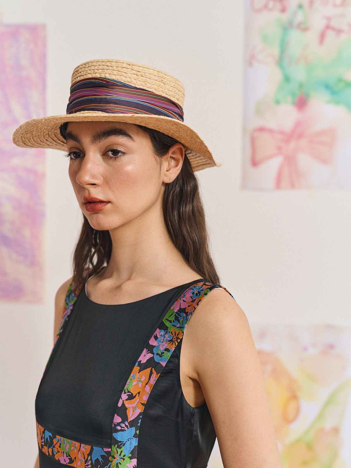 "Frida's Garden" Straw Hat with Ribbon Band - Purple