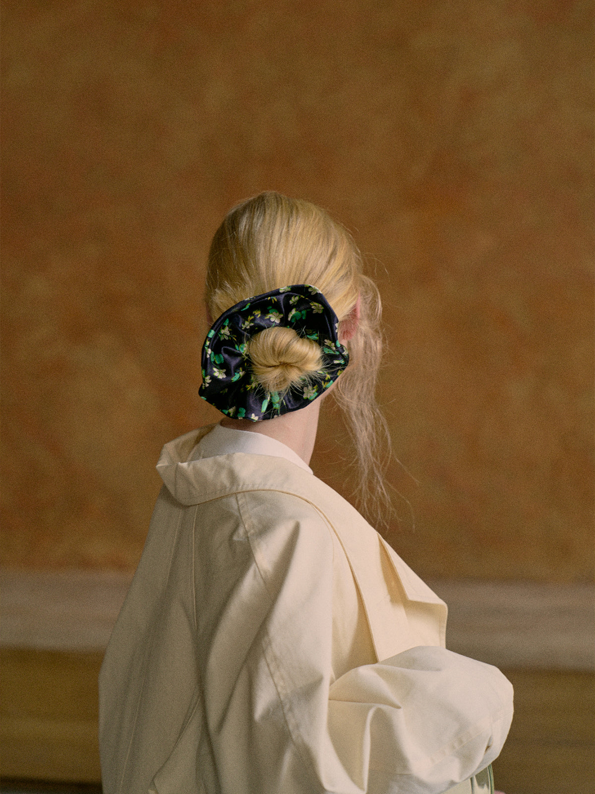 "Beach Blossom" Oversized Viscose Scrunchie Hair Tie - Black