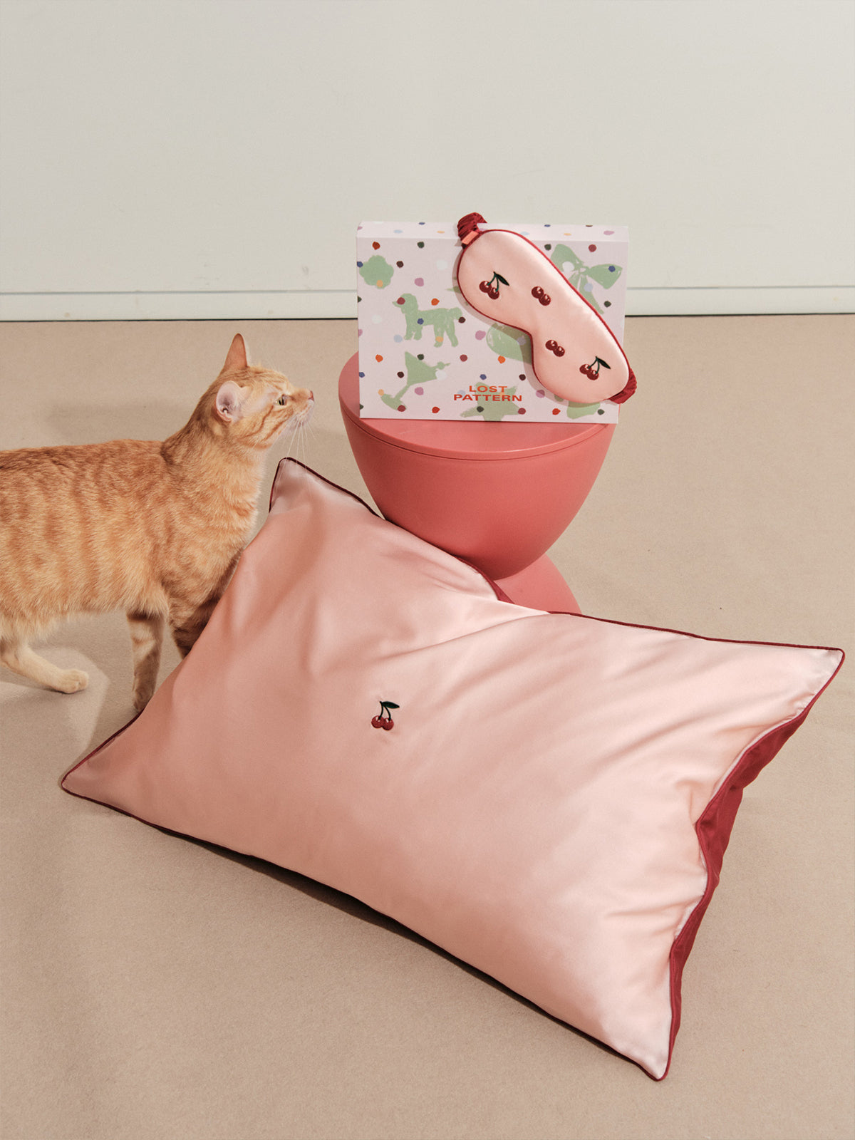 "Lost Cherries" 2 Piece Silk Gift Set - Silk Pillowcase & Silk Sleep Eye Mask