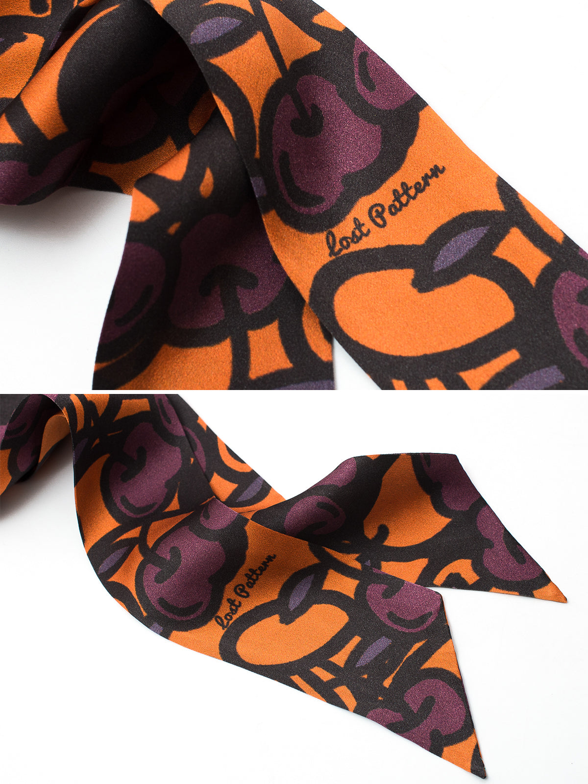 “Lost Cherries” Silk Skinny Scarf - Pumpkin Orange
