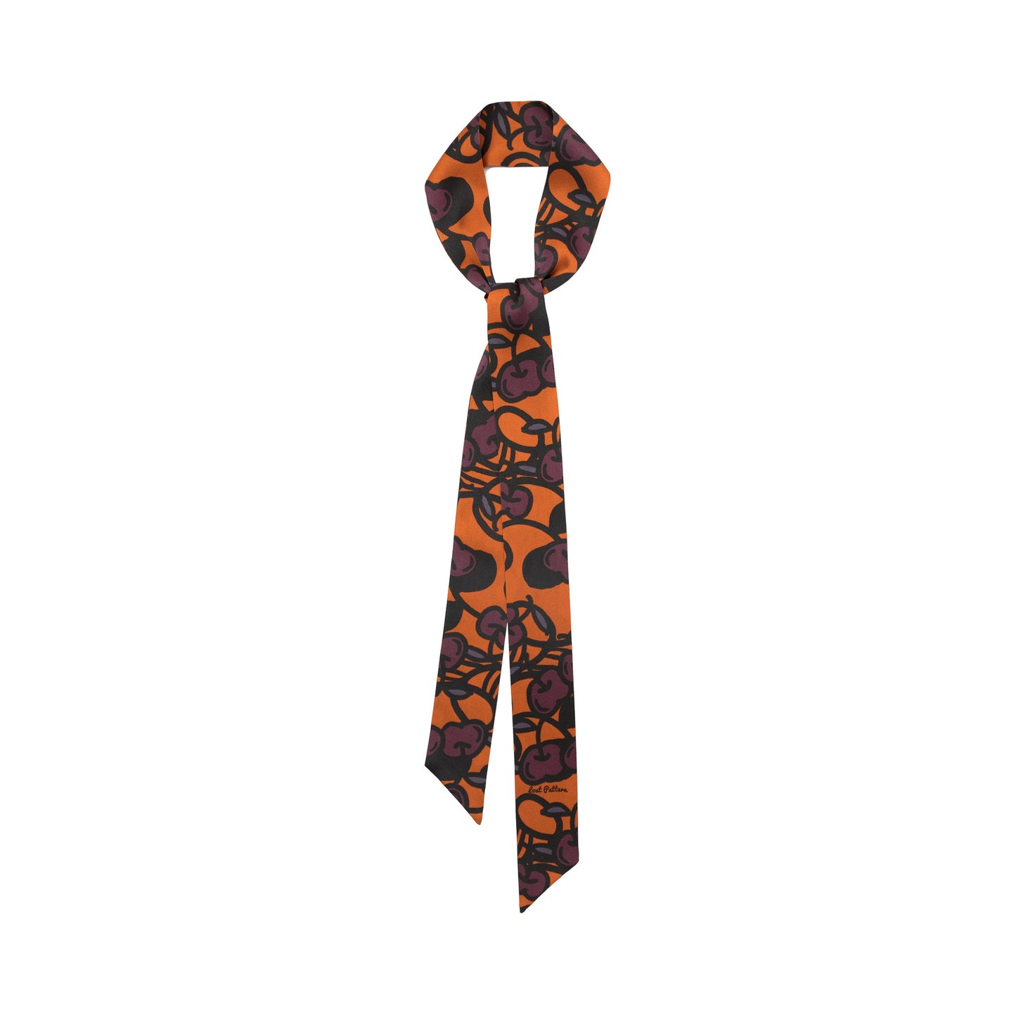 “Lost Cherries” Silk Skinny Scarf - Pumpkin Orange