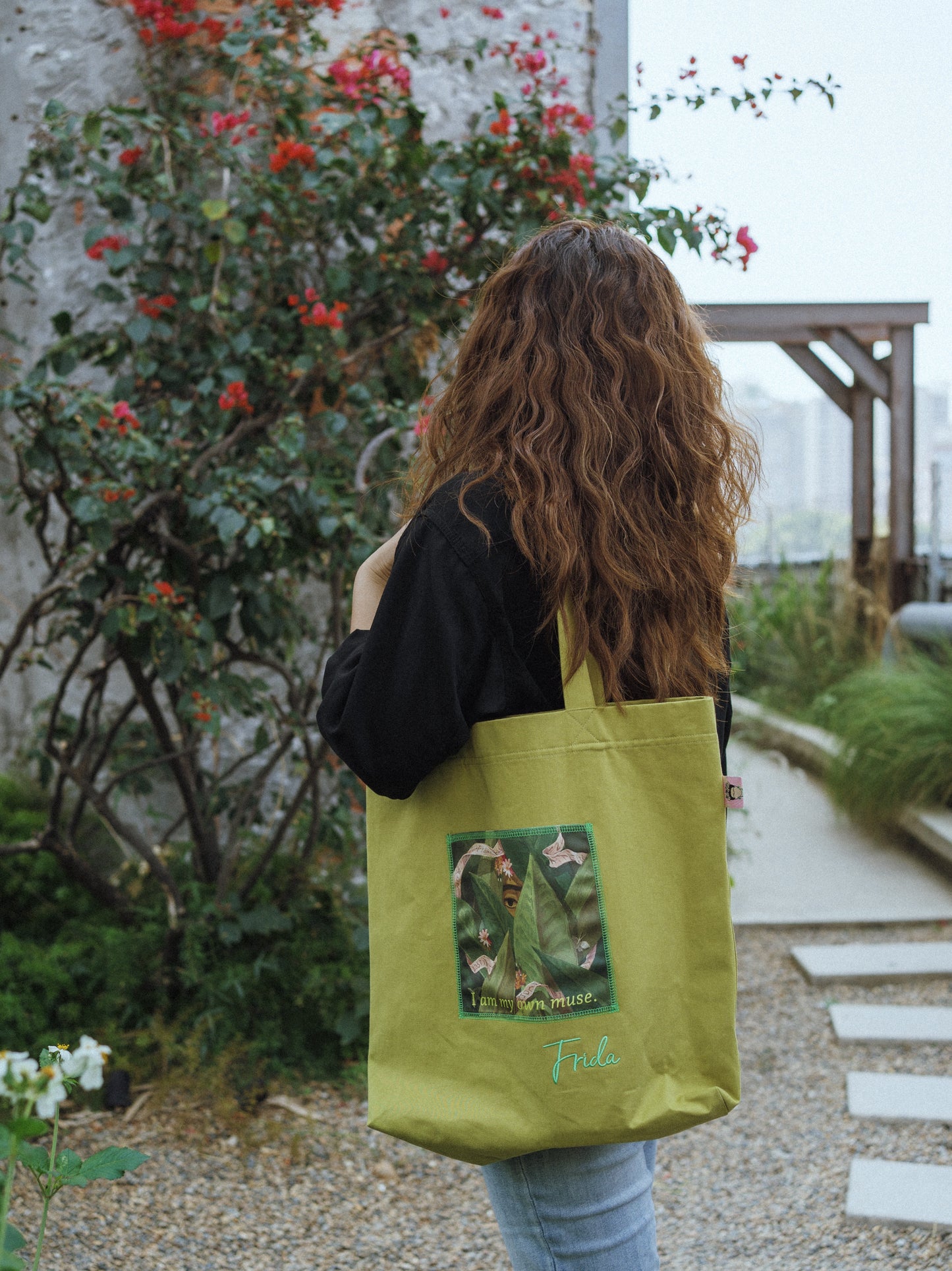 "I Am My Own Muse by Frida" Cotton Tote Bag - Avocado Green
