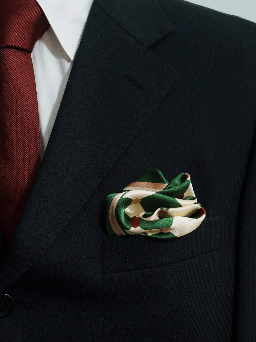 "Checkerboard" Silk Pocket Square & Silk Bandana Scarf Set - Green