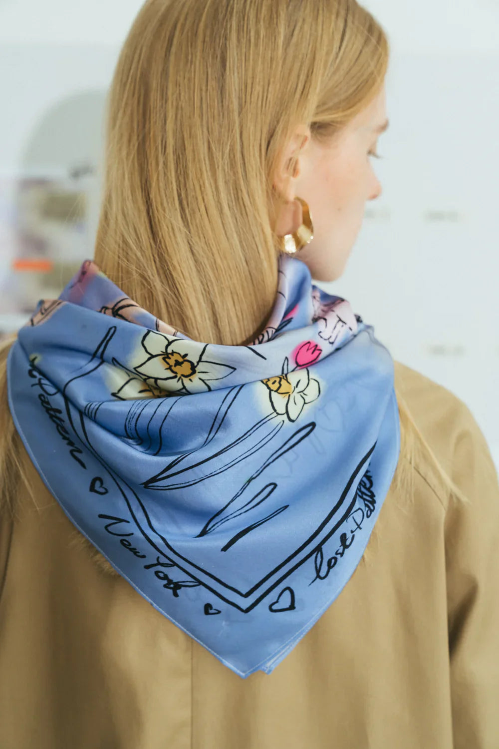 "New York In Sketches" Silk Pocket Square & Silk Scarf Set - Blue