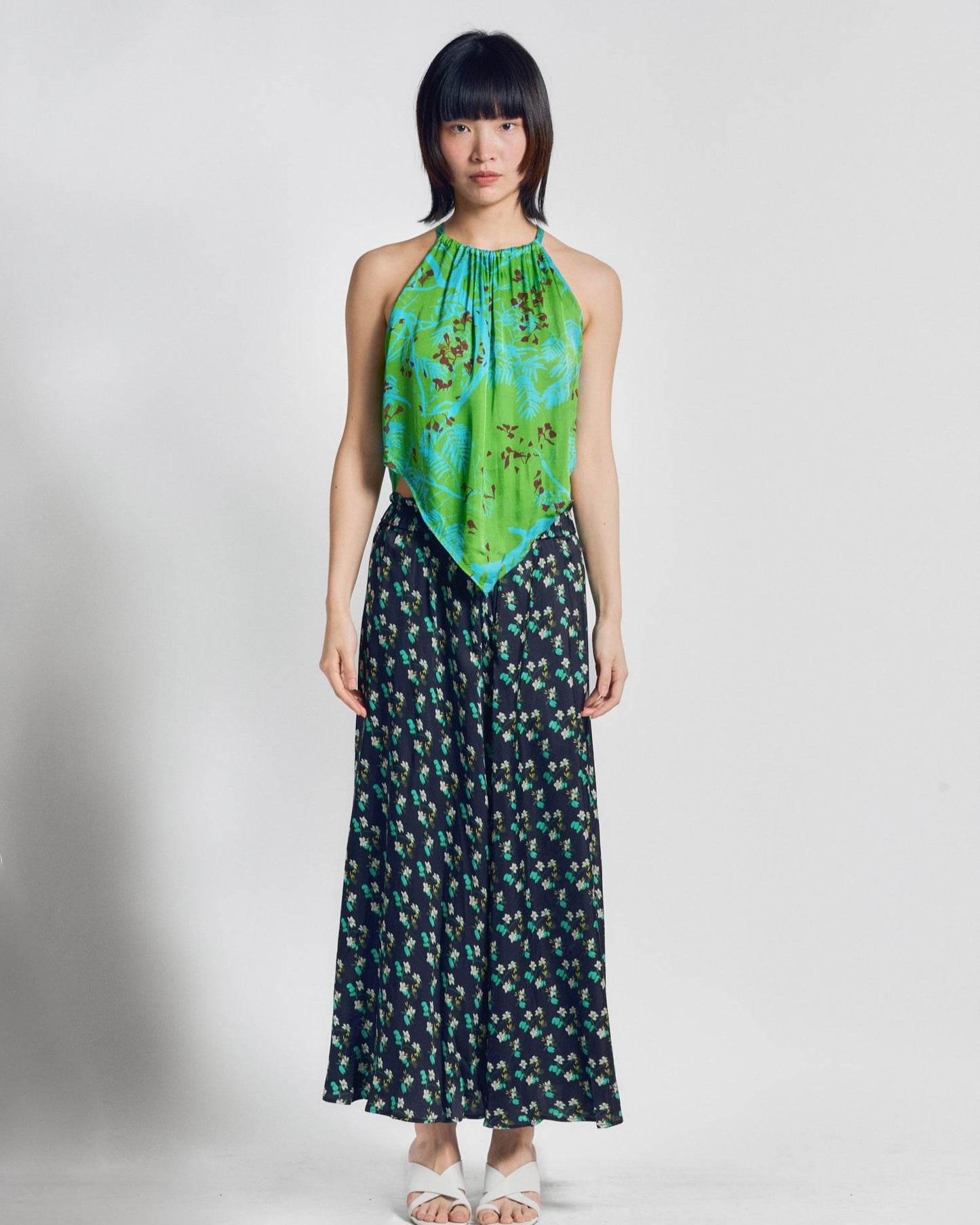 "Beach Blossom" Satin Midi Skirt -Black