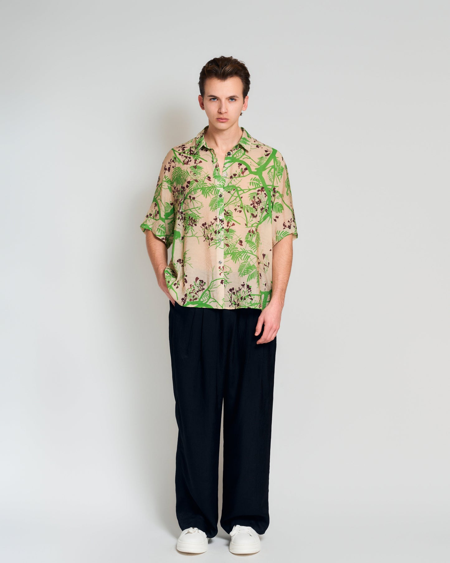 "Beach Blossom" Wide-Leg Pants - Black