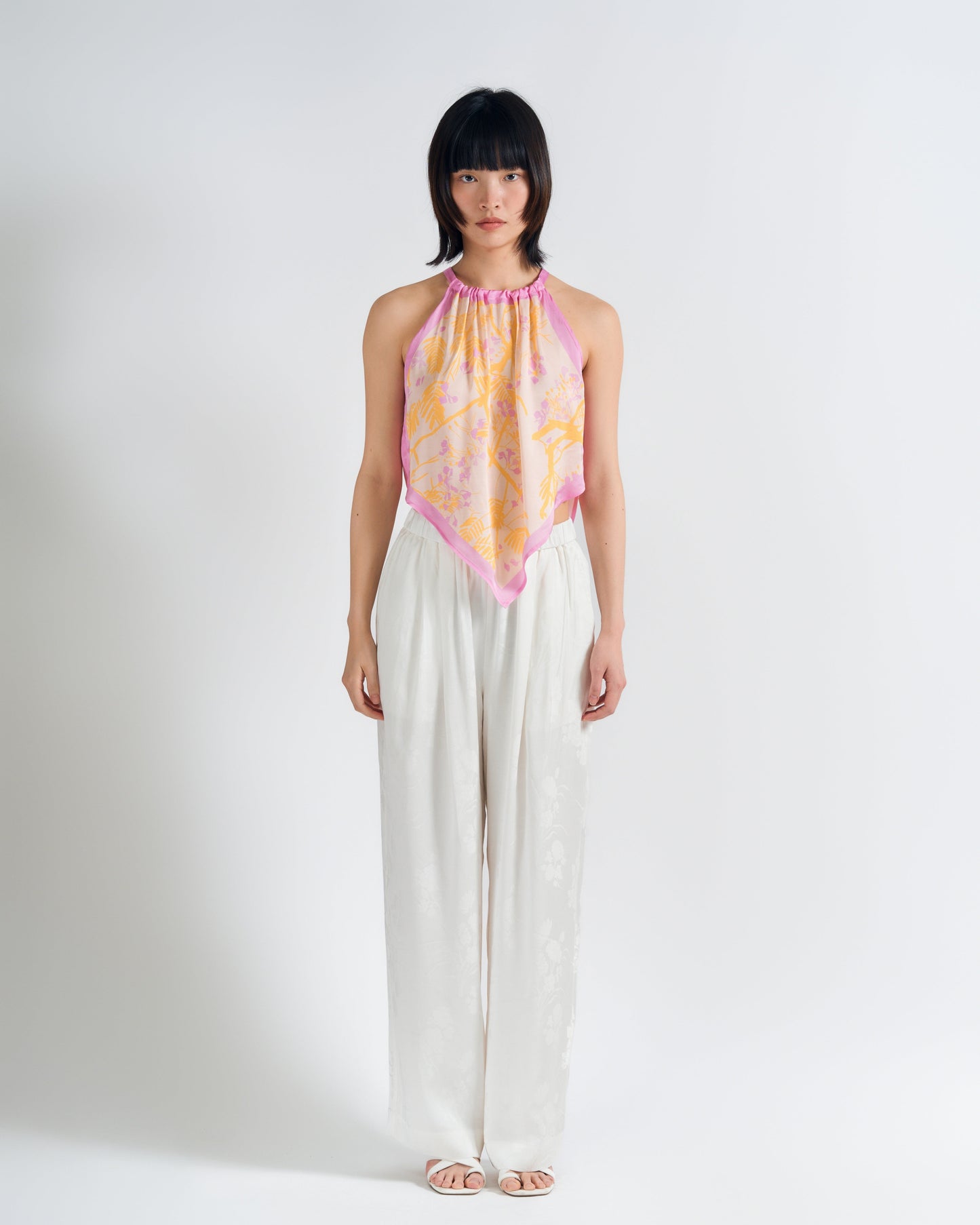 "Beach Blossom" Wide-Leg Pants - White