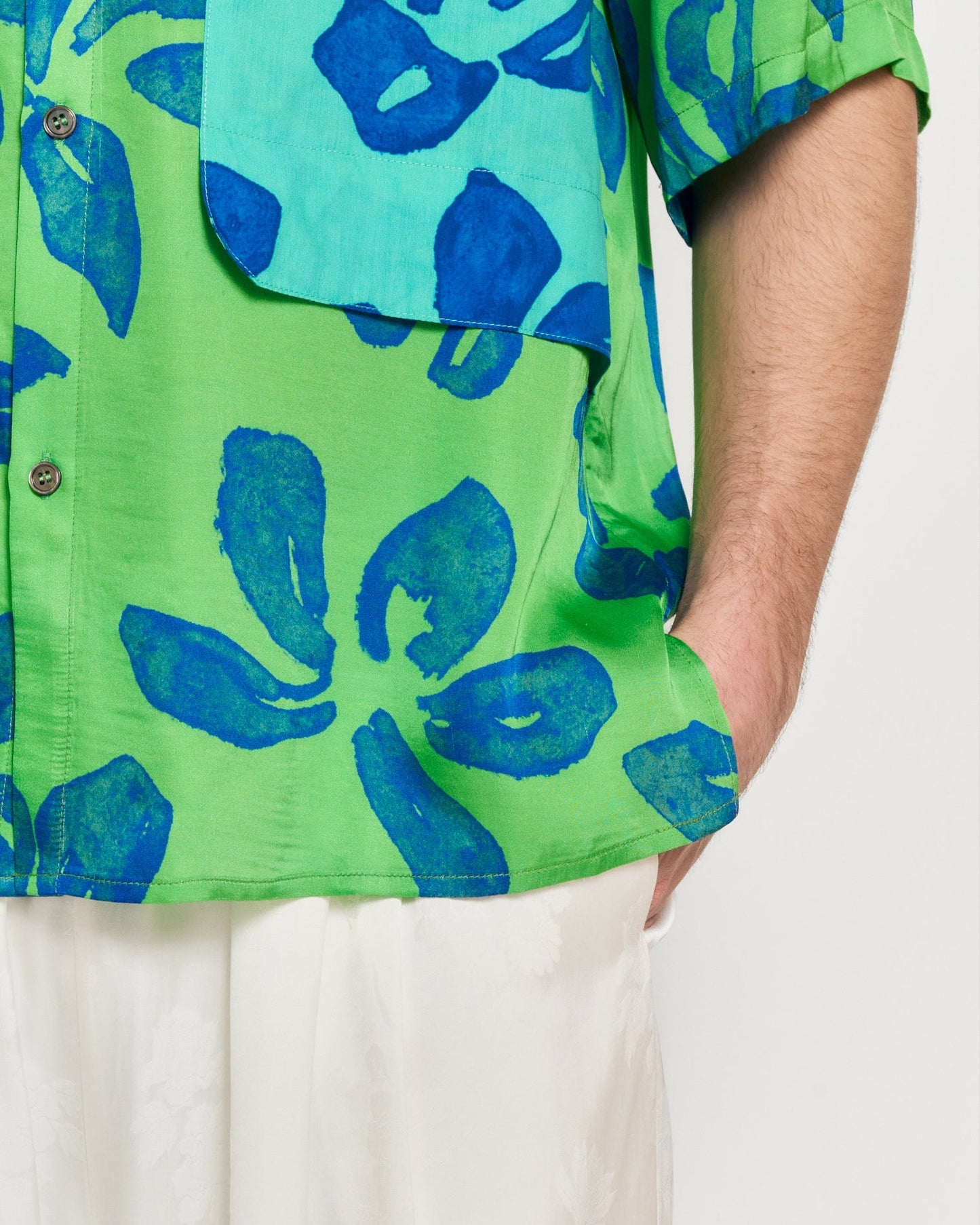 "Tropical Bliss" Patchwork Oversized Hawaii Shirt - Green