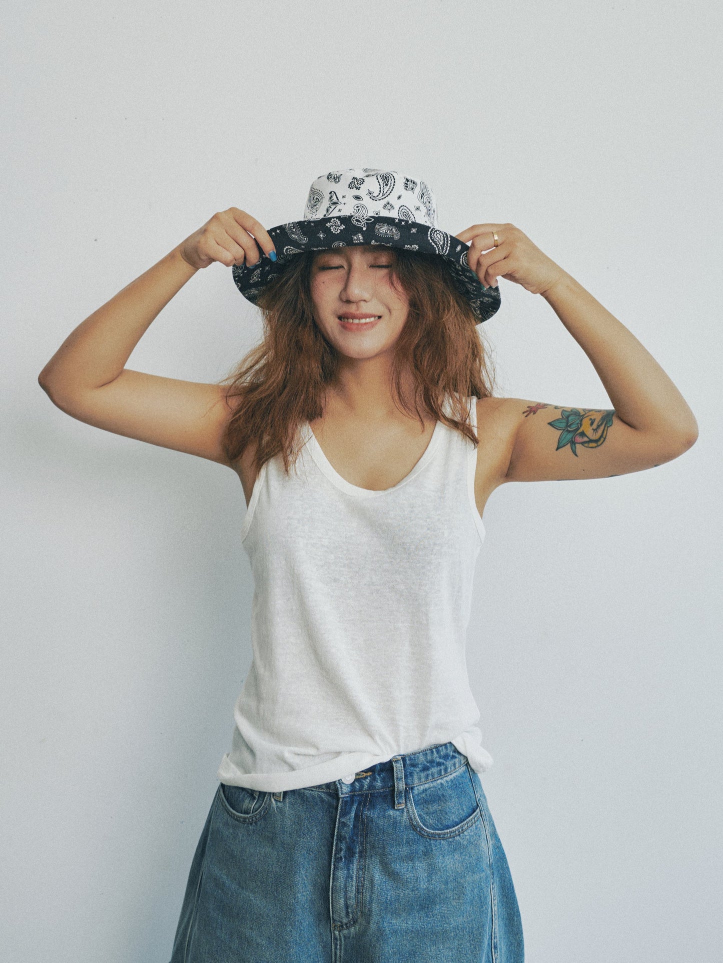 "Paisley" Cotton Reversible Sun Hat - Charcoal Black