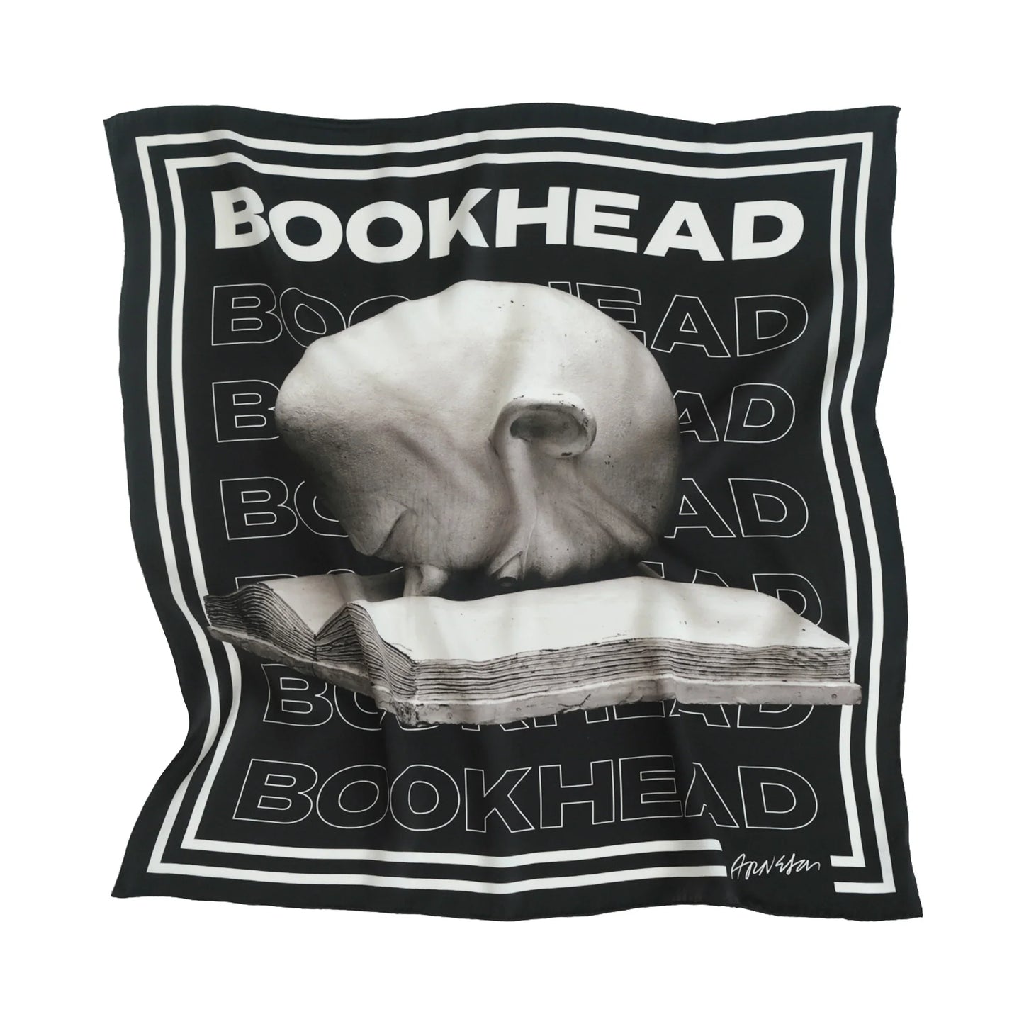 Black Bundle: Black “Bookhead" Bucket Hat & Silk Scarf