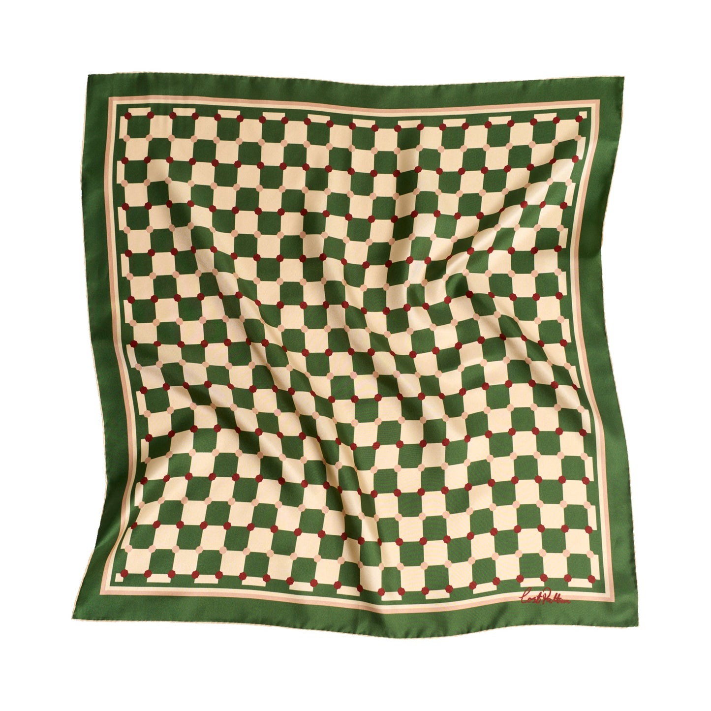 "Checkerboard" Silk Bandana Scarf - Green