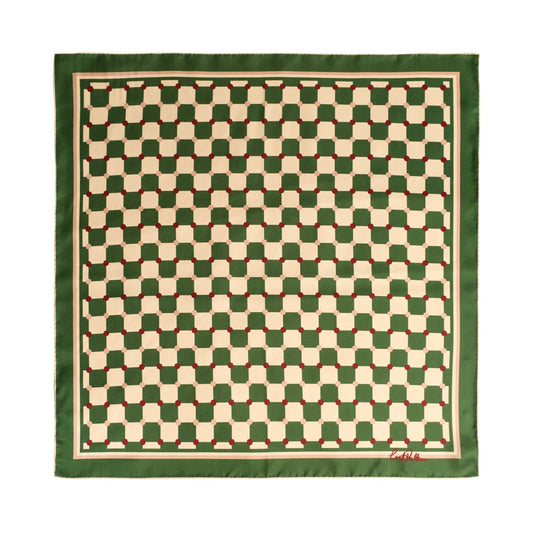 "Checkerboard" Silk Bandana Scarf - Green