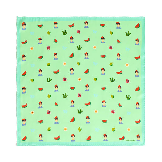 "Frida’s Desert Bloom" Silk Bandana Scarf - Green