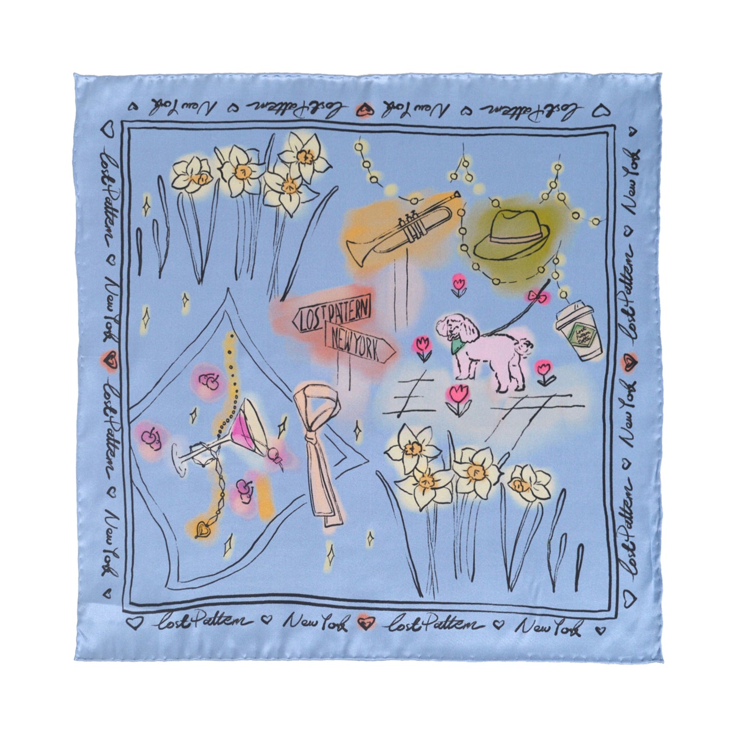 "New York in Sketches" Silk Pocket Square - Blue
