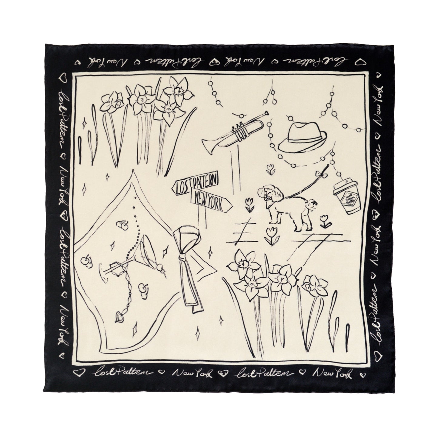 "New York in Sketches" Silk Pocket Square - Black & White
