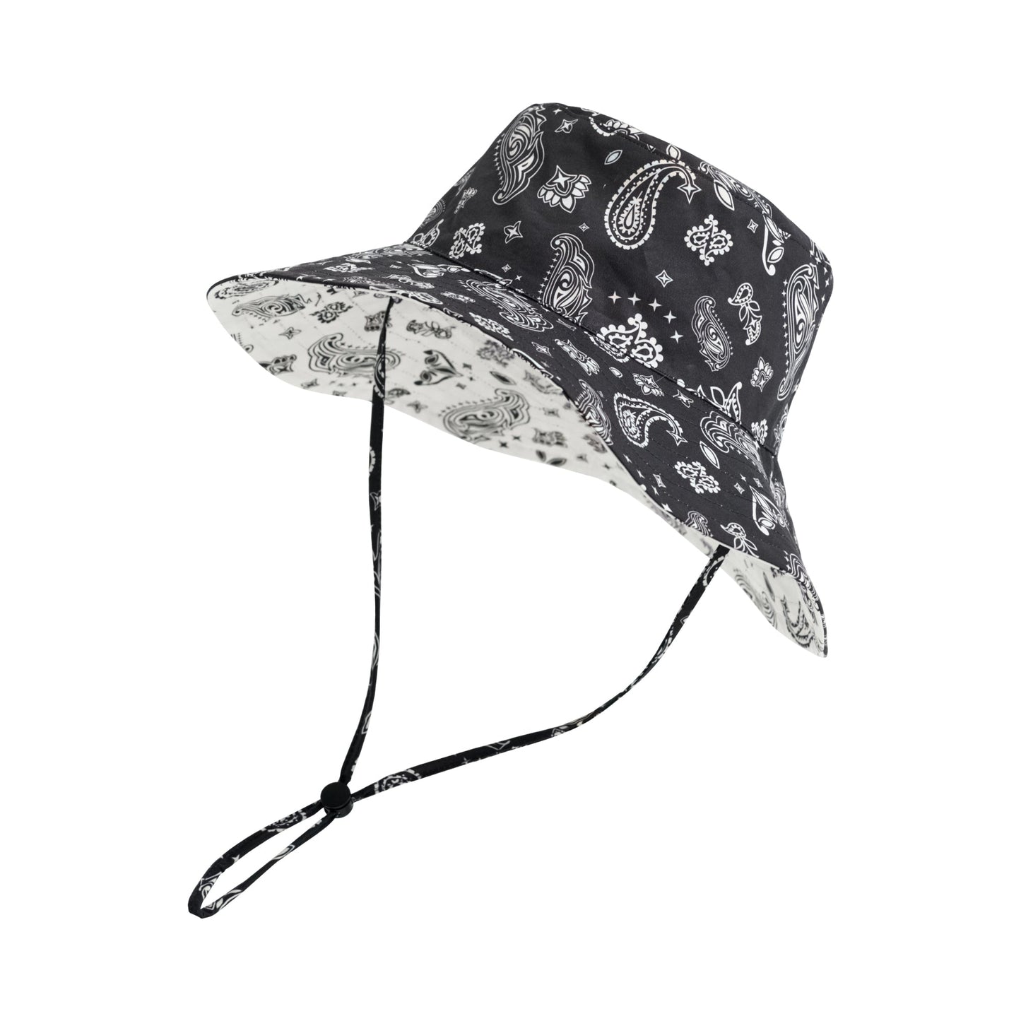 "Paisley" Cotton Reversible Sun Hat - Charcoal Black