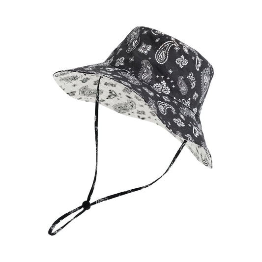 "Paisley" Cotton Reversible Sun Hat - Charcoal Black