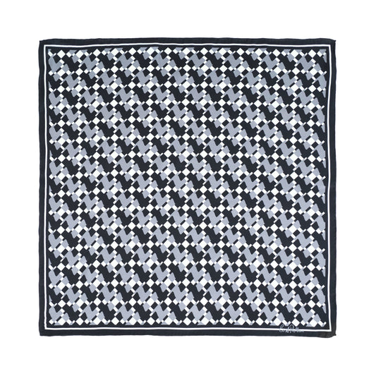 "Houndstooth Moderne" Silk Bandana Scarf - Grey
