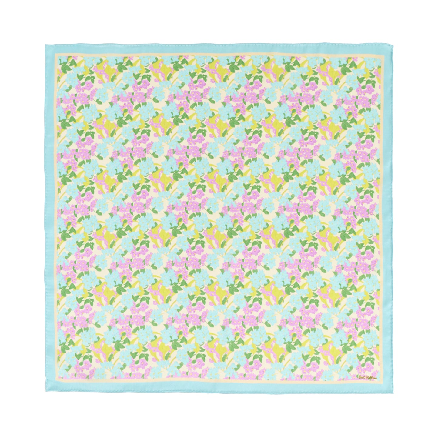 "Rosebay Floret" Silk Bandana Scarf - Blue