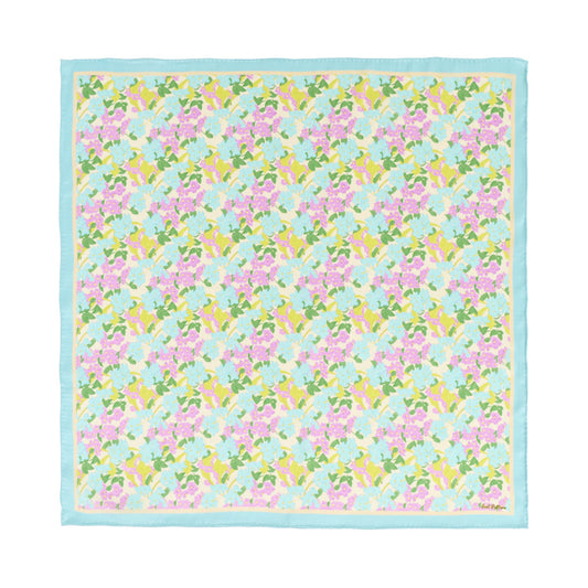 "Rosebay Floret" Silk Bandana Scarf - Blue