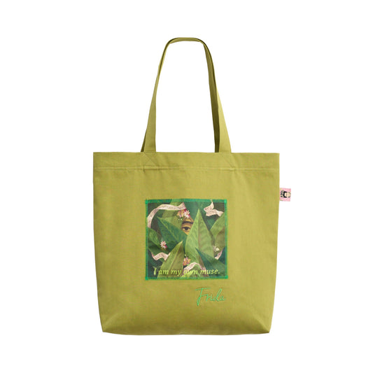 "I Am My Own Muse by Frida" Cotton Tote Bag - Avocado Green