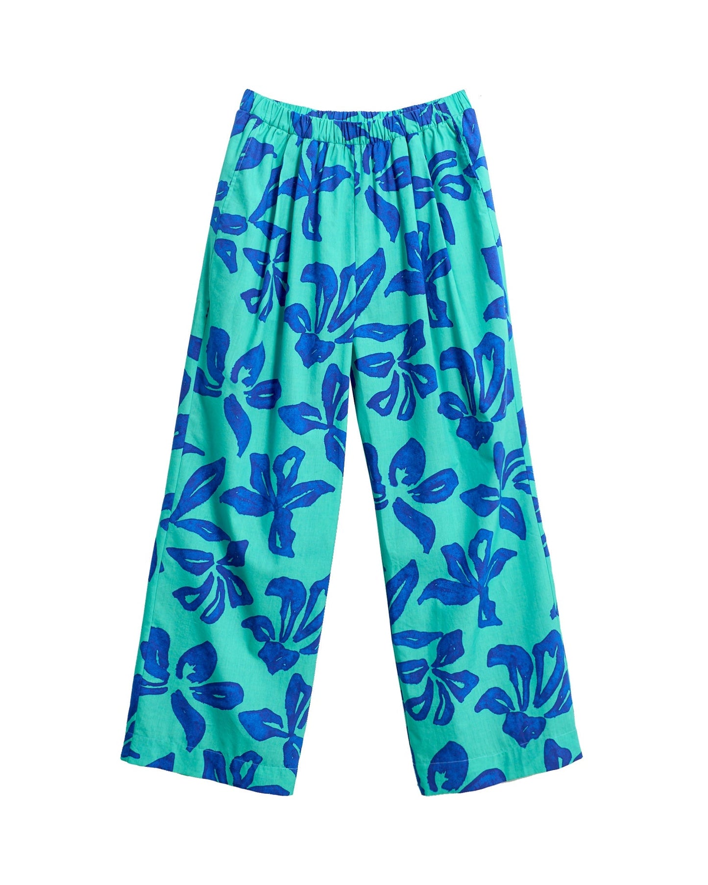“Tropical Bliss” Wide-Leg Palazzo Pants - Ocean Blue