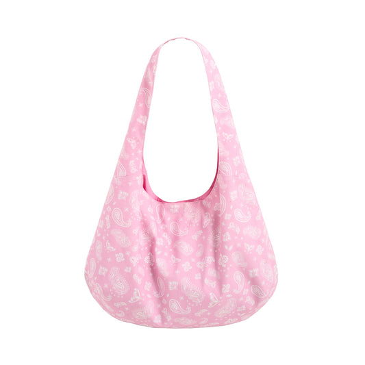 "Paisley" Cotton Hobo Shoulder Bag - Powder Pink