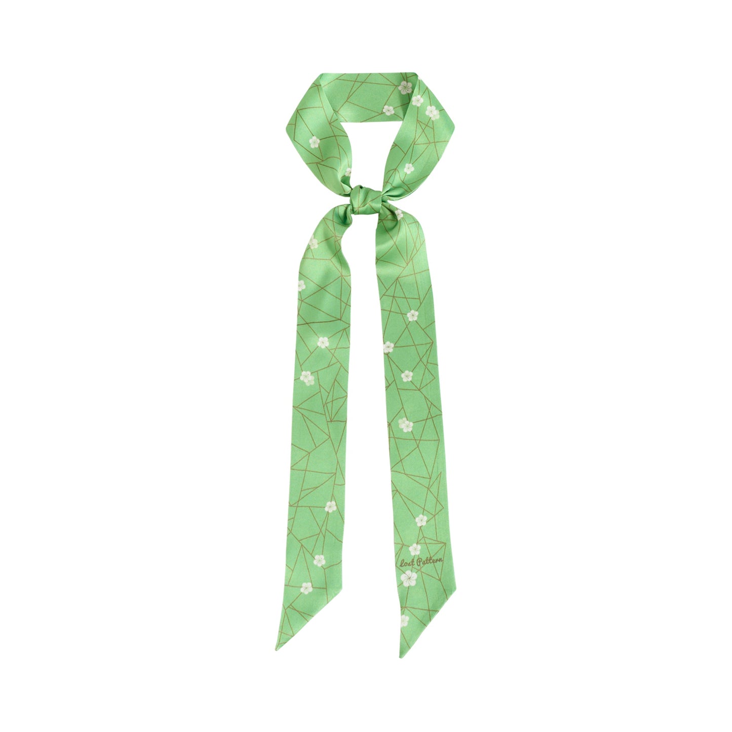 "Almond Blossom" Silk Skinny Scarf - Matcha