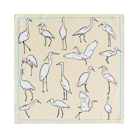 "Little Egret" Silk Pocket Square - Beige