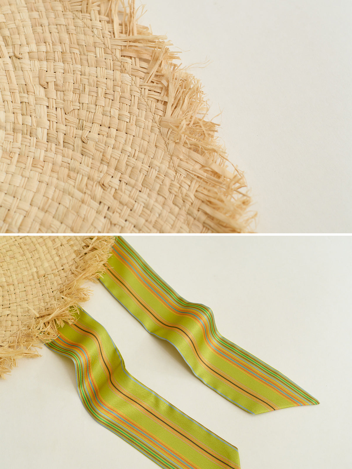 FRIDA x LOST PATTERN "Frida's Garden" Straw Hat with Ribbon Tie - Green