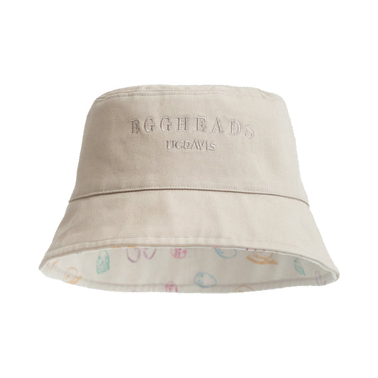"Eggheads" Cotton Reversible Bucket Hat - White