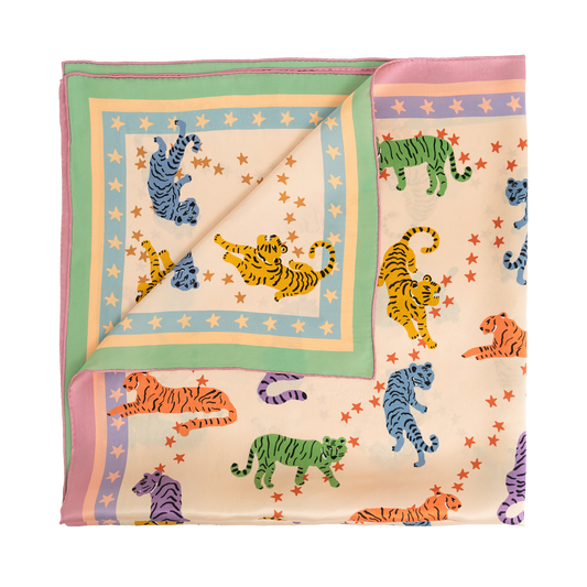 "Neon Tigers" Large Silk Scarf