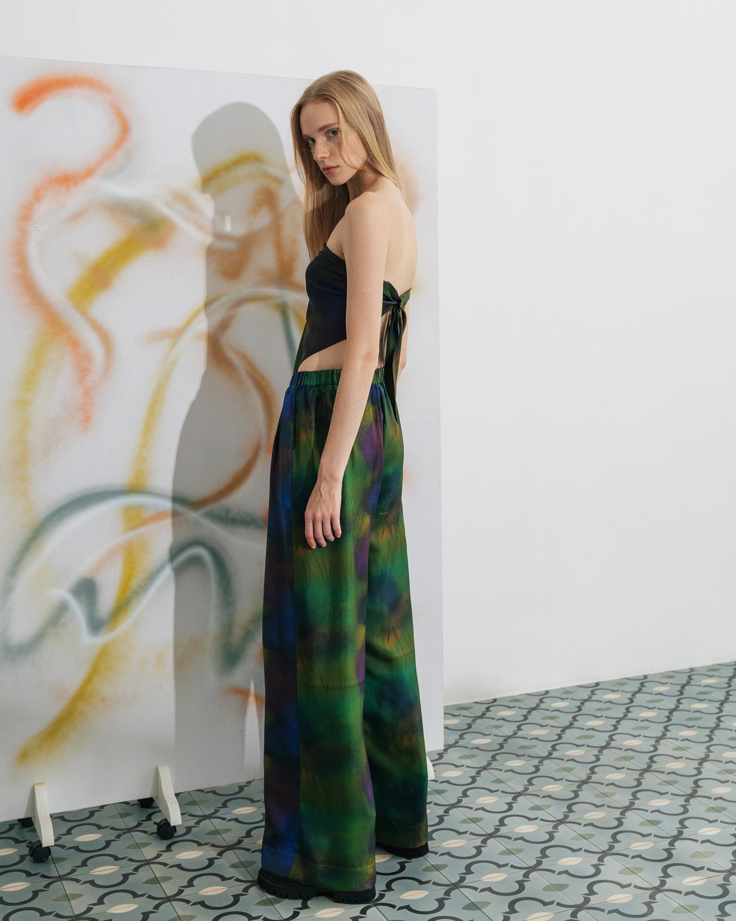 "Brooklyn" Silk Wide Leg Palazzo Pants - Green