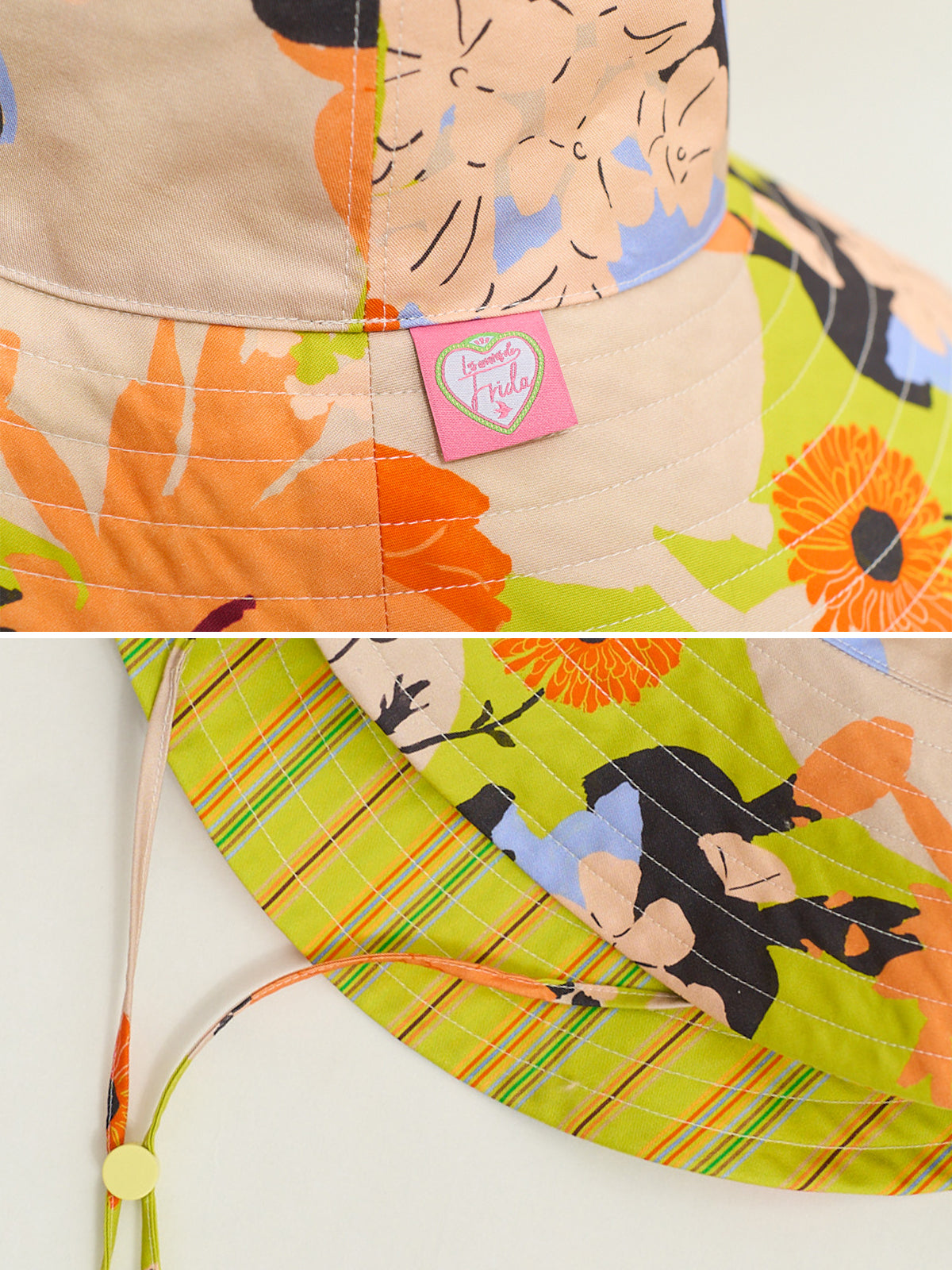 FRIDA x LOST PATTERN "Frida's Garden" Cotton Reversible Sun Hat - Purple & Yellow