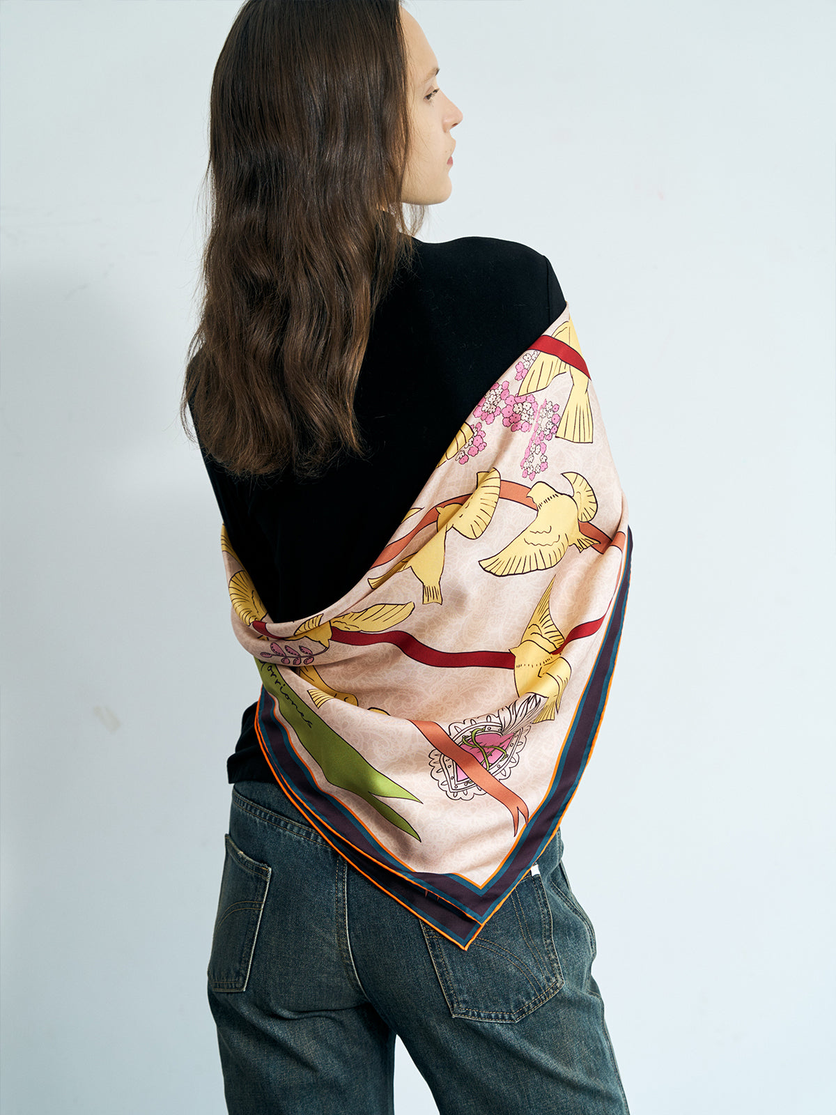 FRIDA x LOST PATTERN "House of Frida" Large Square Silk Scarf - Yellow