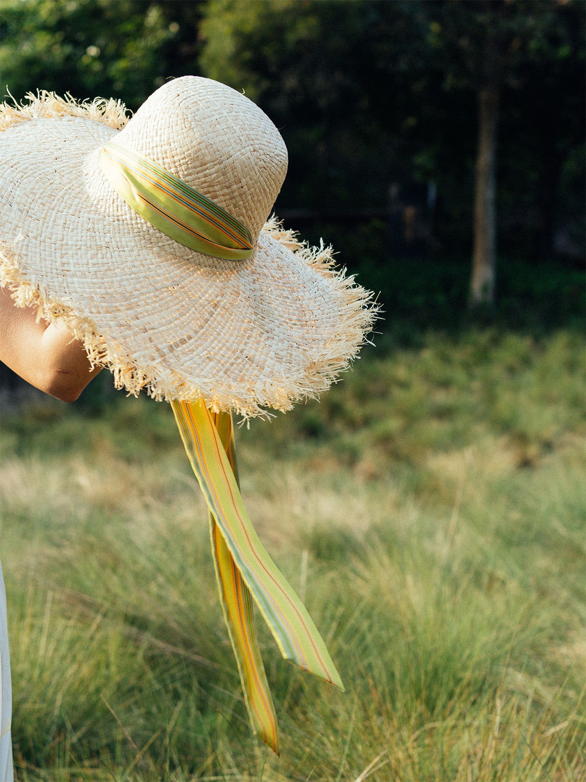 FRIDA x LOST PATTERN "Frida's Garden" Straw Hat with Ribbon Tie - Green