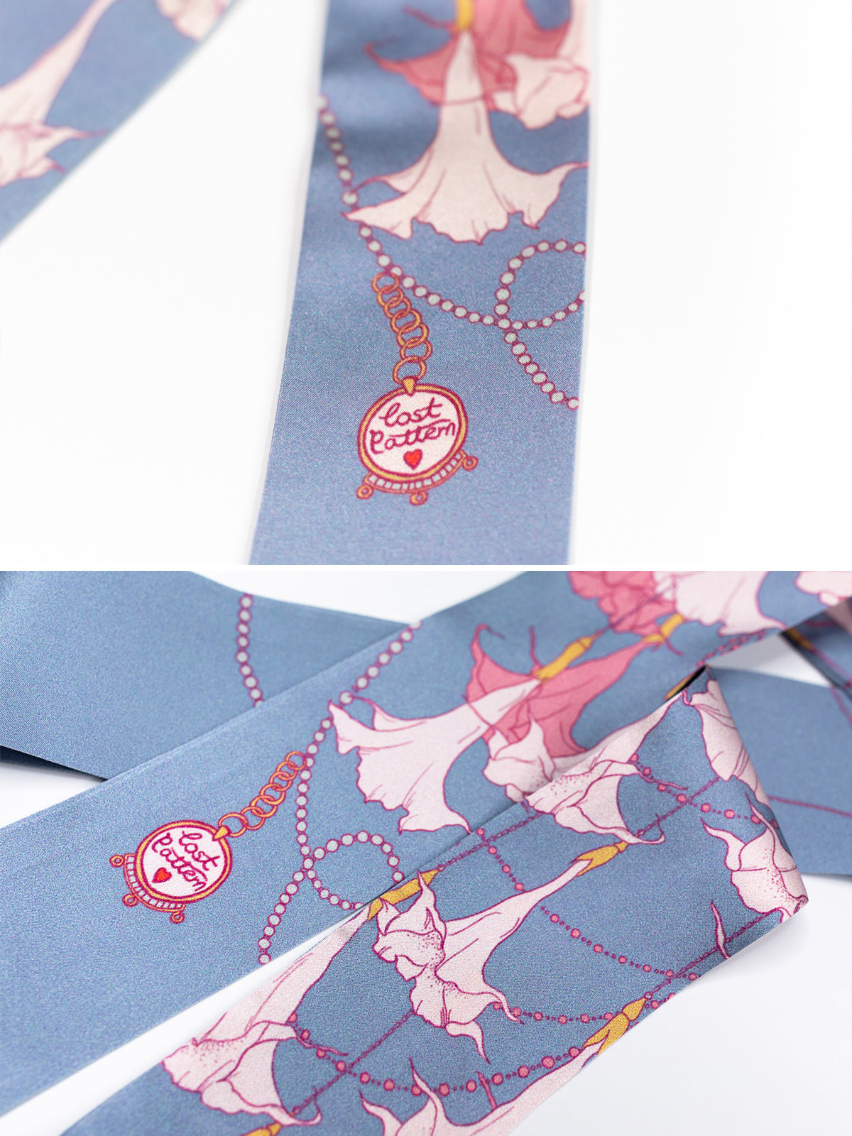 "Datura" Silk Skinny Scarf - Slate Blue