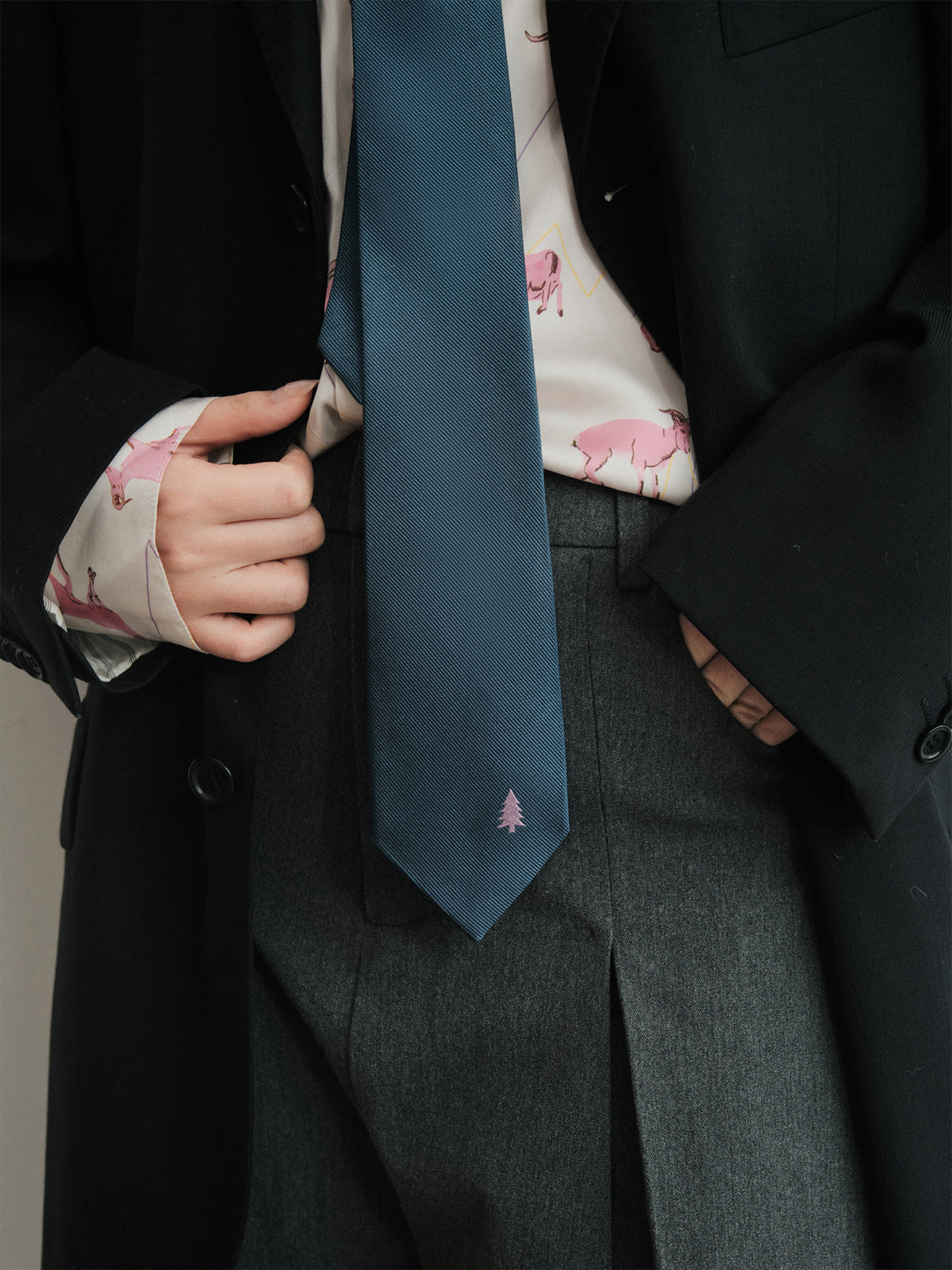 "Blush Pine" Silk Tie - Navy Blue