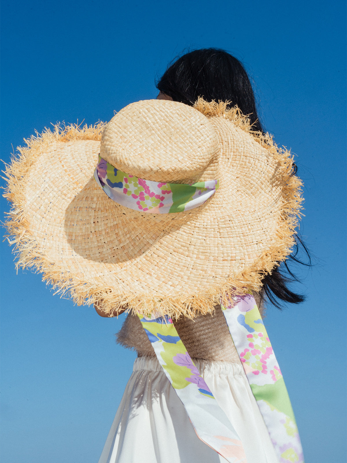 FRIDA x LOST PATTERN "Frida's Garden" Straw Hat with Ribbon Tie - Pink