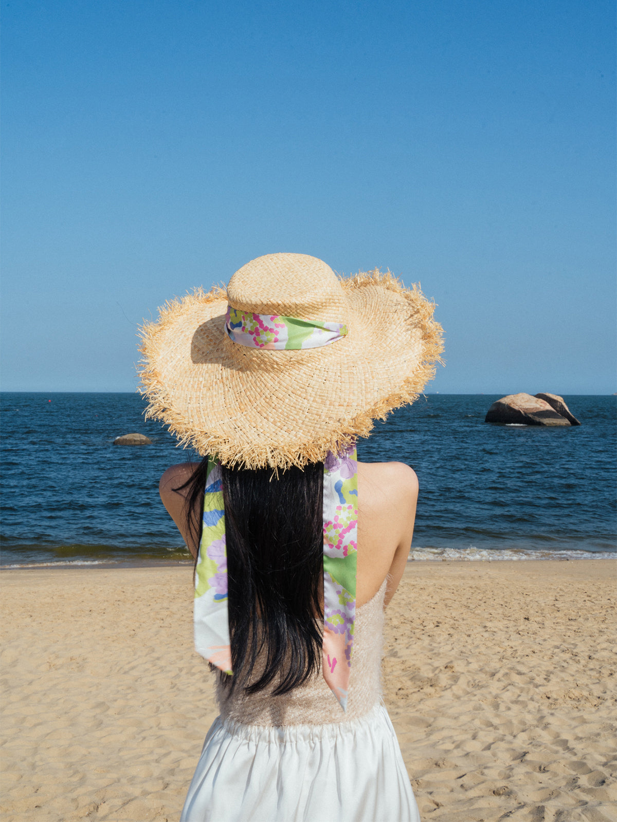 FRIDA x LOST PATTERN "Frida's Garden" Straw Hat with Ribbon Tie - Pink