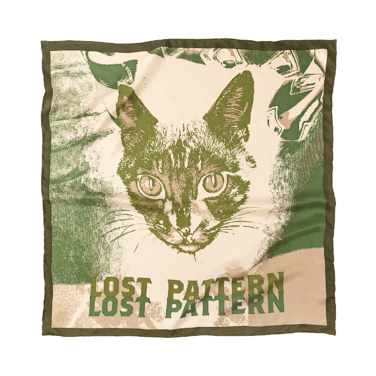 "One Cool Cat" Silk Bandana - Olive Green