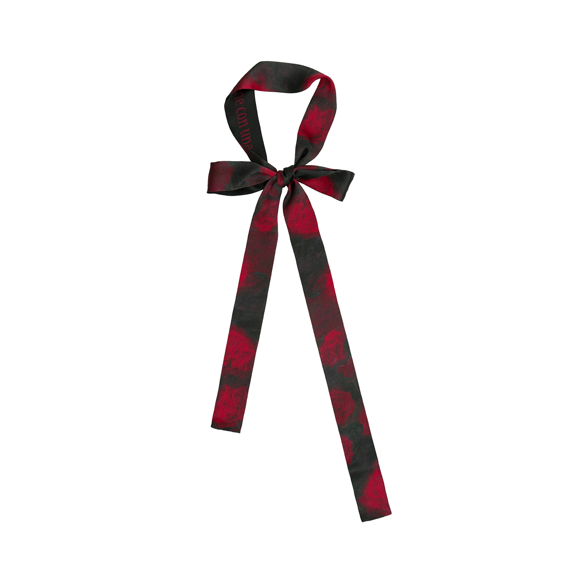 "La Rosa" Silk Skinny Scarf - Black & Red