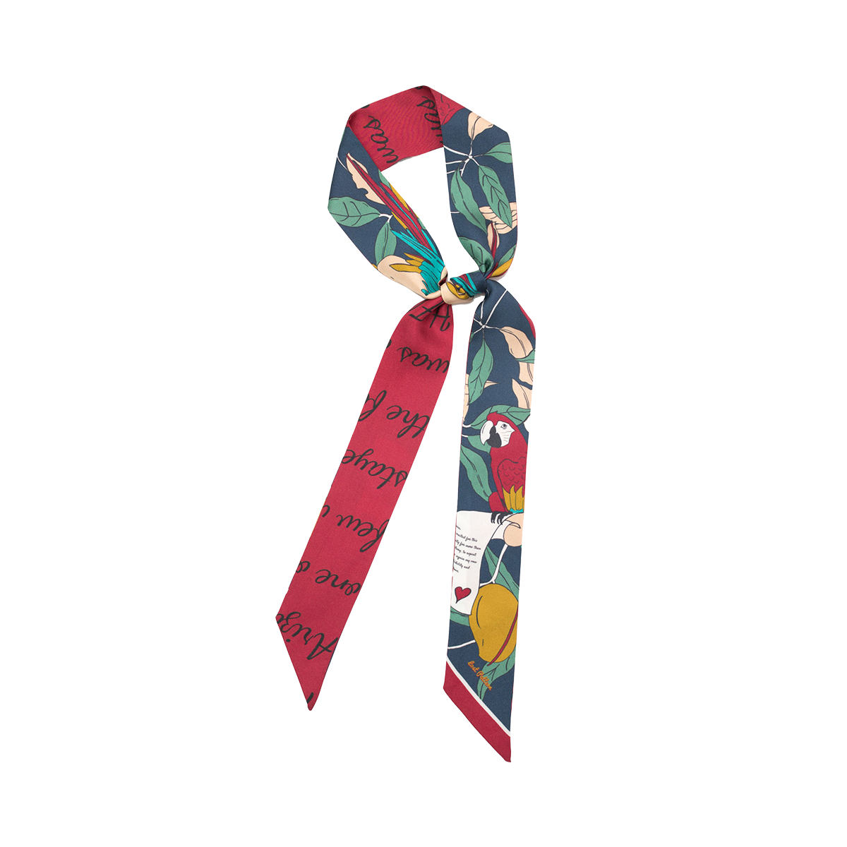"El Amor" Silk Twill Skinny Scarf- Tropical Red & Blue
