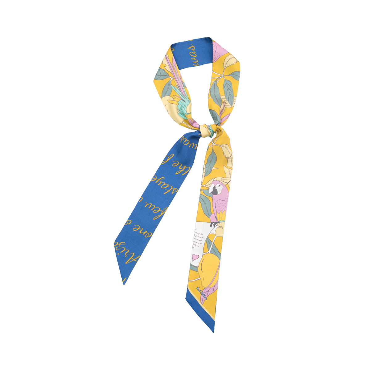 "El Amor" Silk Twill Skinny Scarf - Yellow & Blue